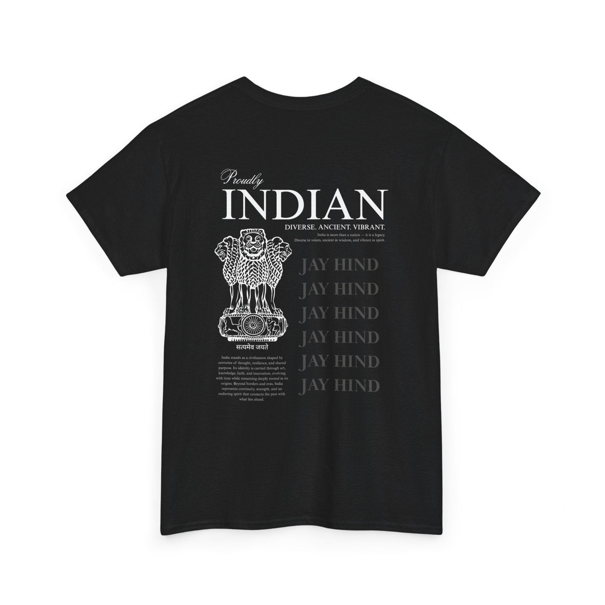 Proudly Indian Tee | Ashoka Lion Emblem Back Print