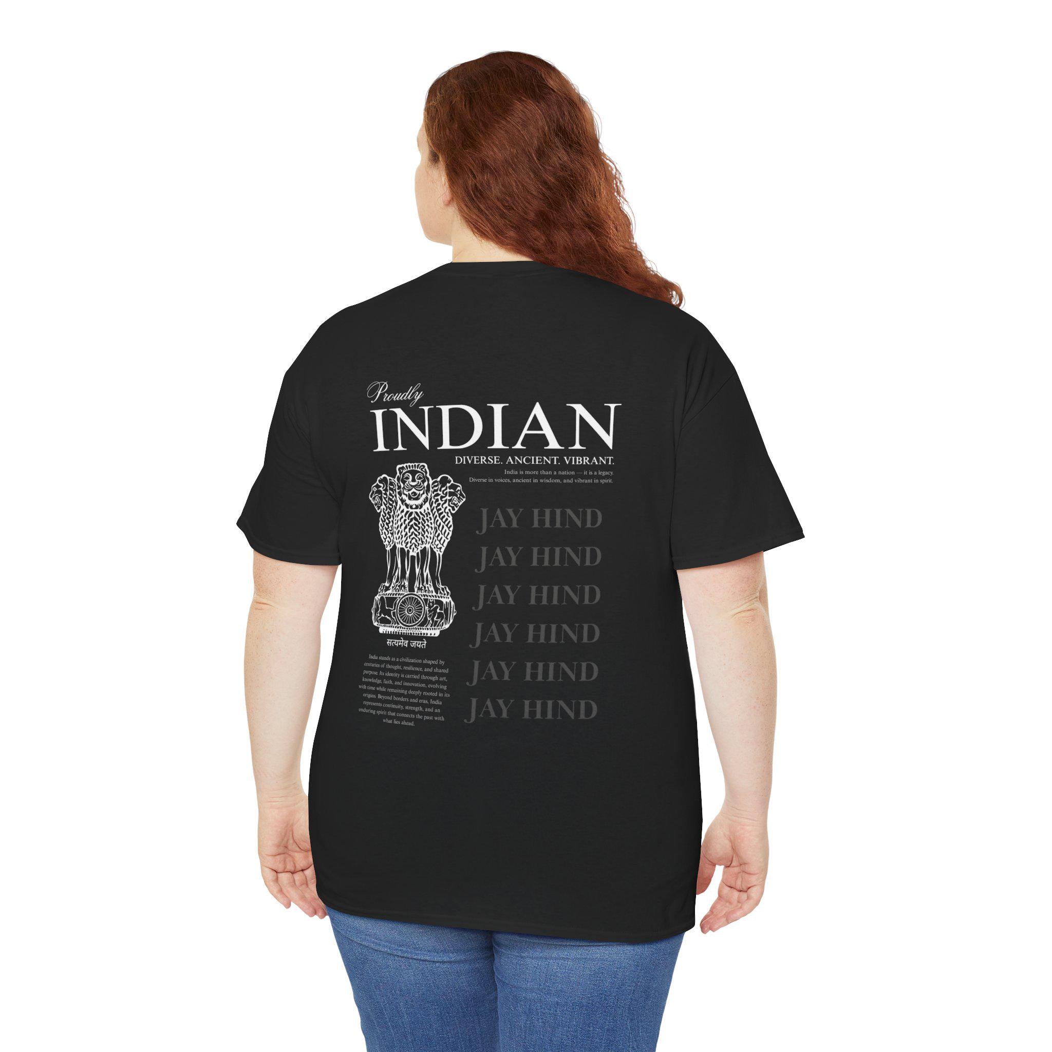 Proudly Indian Tee | Ashoka Lion Emblem Back Print